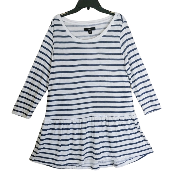 Ellos striped white blue nautical tunic top ruffle hem 3/4 sleeves size 10 - Picture 1 of 7